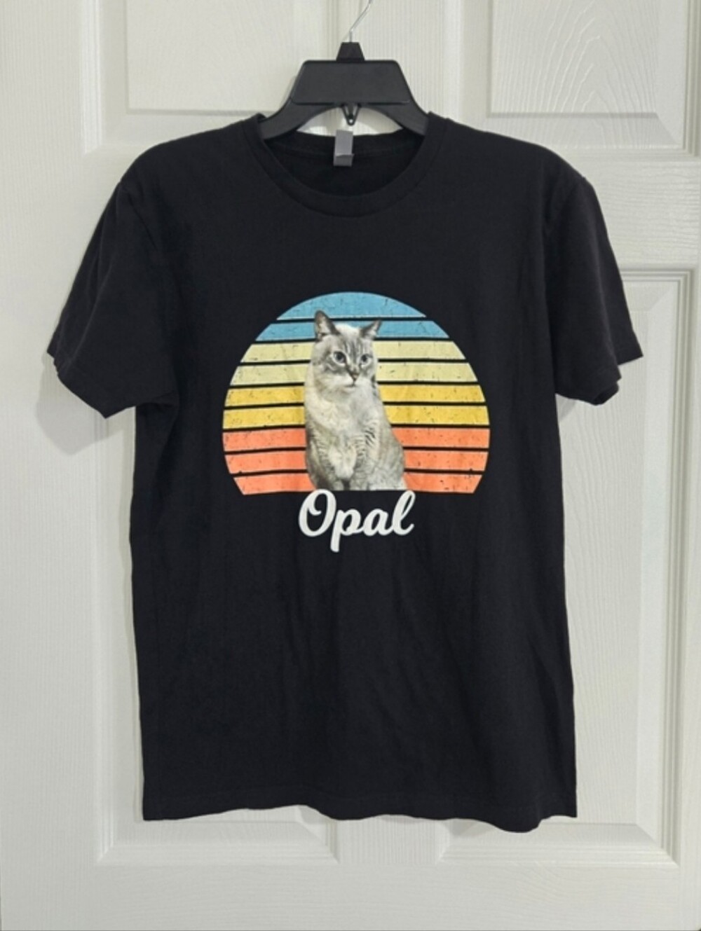 Next Level Apparel “Opal” Cat Graphic T-Shirt Medium Black Retro  100% Cotton
